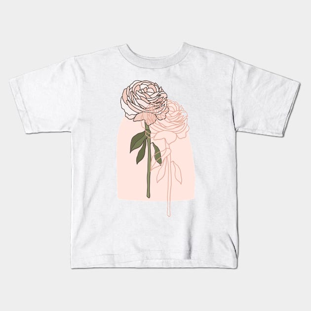 Abstract Line Art Rose Gold Rose Kids T-Shirt by julidoesart